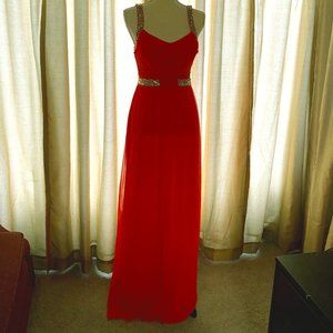 Prom formal red and rhinestone dress